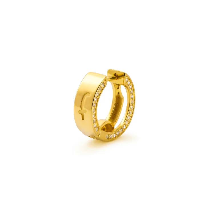 Icona Hoop Earring Embellished Sides, Size M, Goldplated