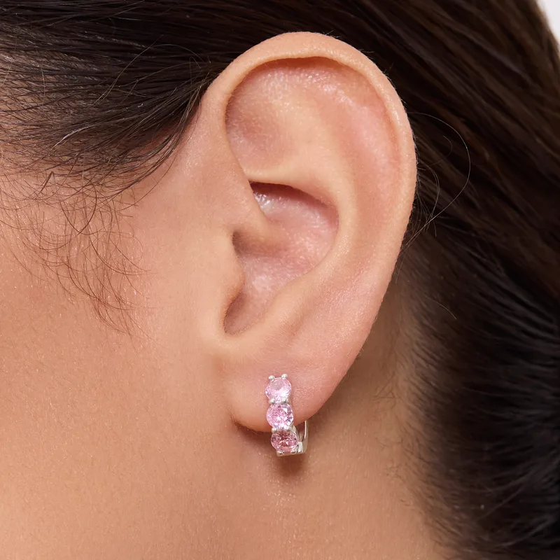 Earring TRIO cubic zirconia pink 1pc