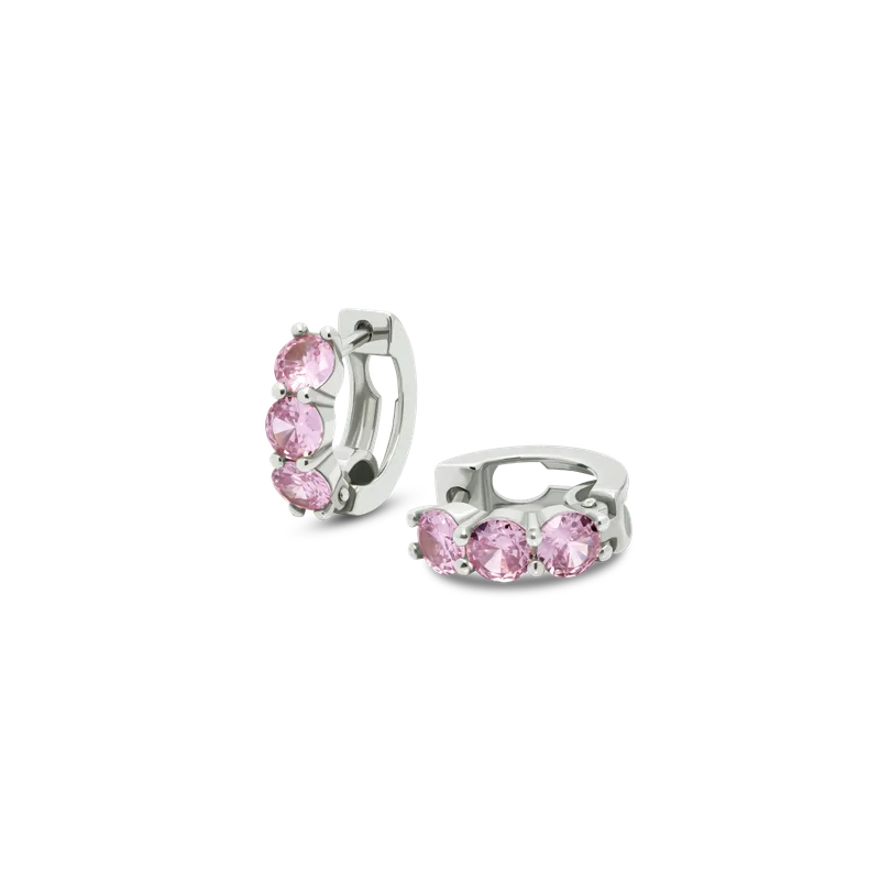 Earring TRIO cubic zirconia pink 1pc