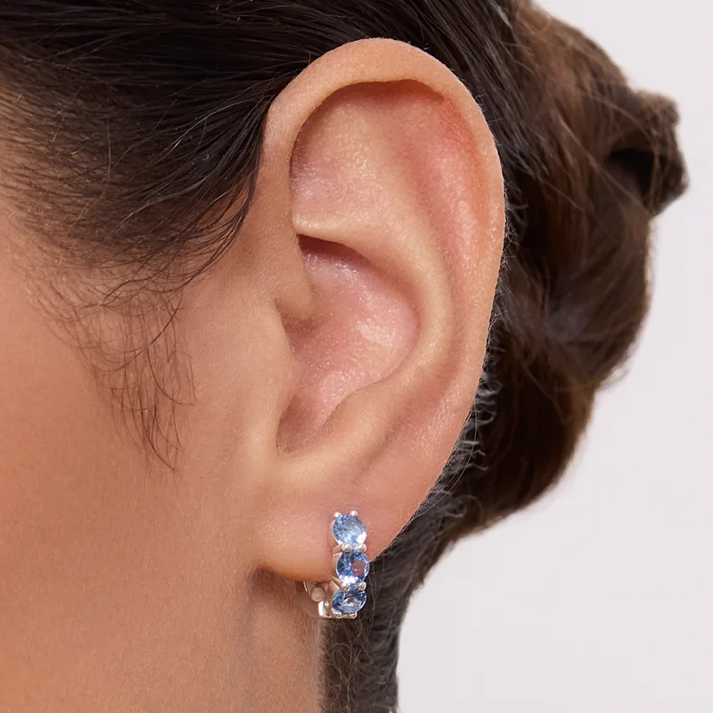 Earring TRIO cubic light blue 1pc