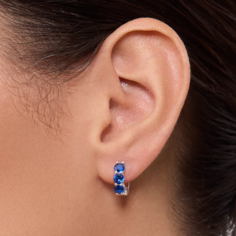 Earring TRIO cubic zirconia blue 1pc
