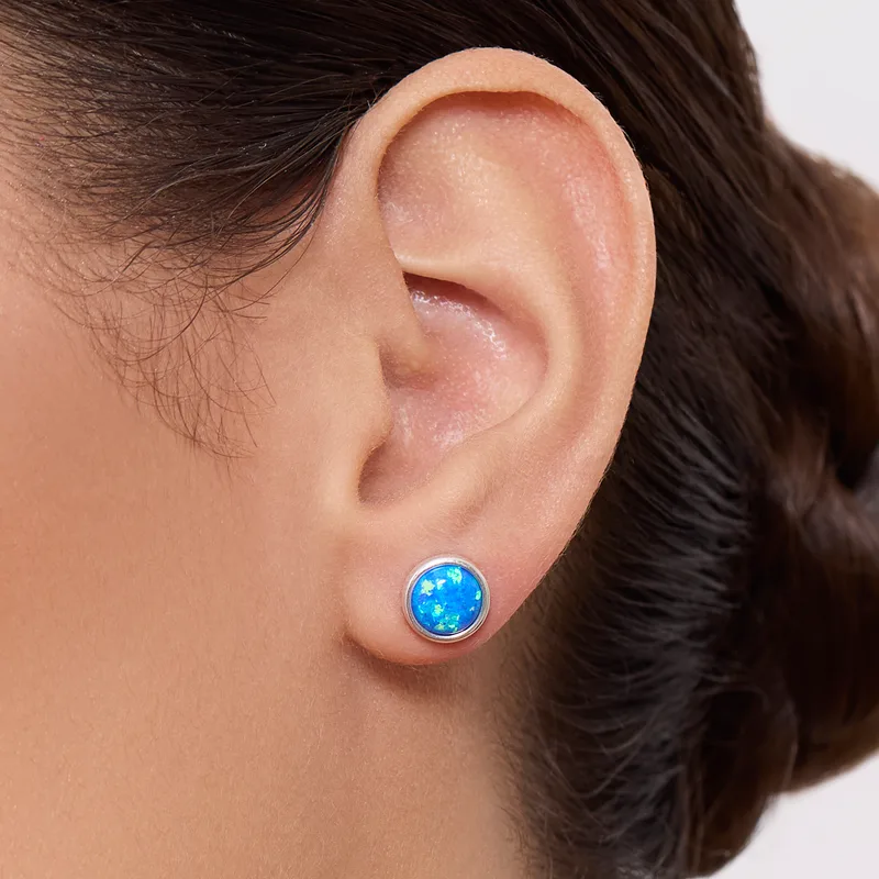 Stud Earring Blue Opal 1pc